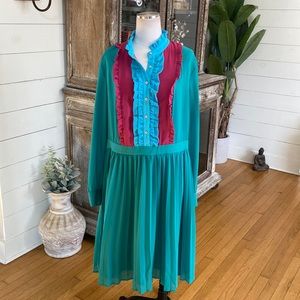 Eloquii Teal and Red Ruffle Dress